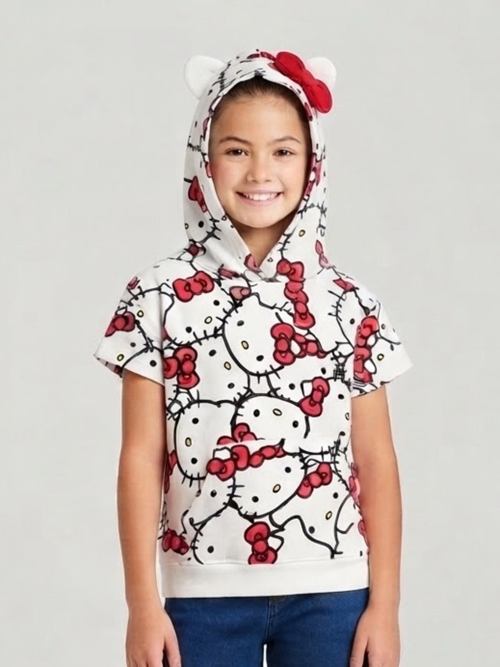 Hello Kitty White Hoodie Top with Pink Bow Accents